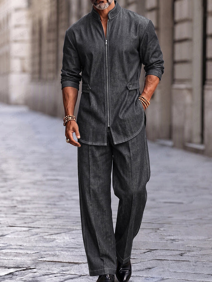 Sinclair | Men's Zip-Up Jacket and Trousers Set for Fall in Washed Black