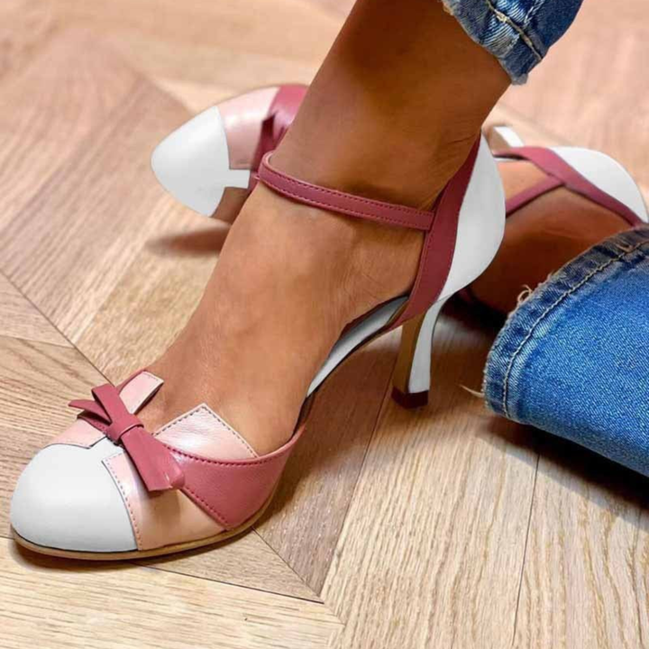 Hildegard | Women's Color-Block Bow Pumps with Ankle Strap