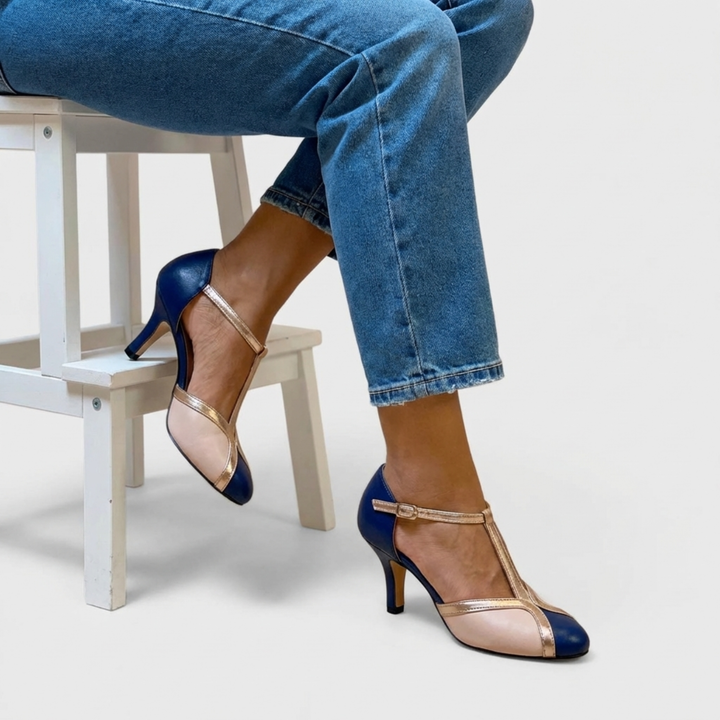 Gretchen | Women's Two-Tone T-Bar Stiletto Pumps