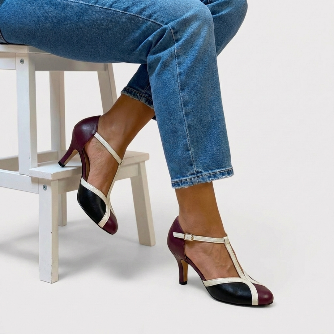 Gretchen | Women's Two-Tone T-Bar Stiletto Pumps