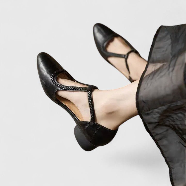 Justine | Women's Braided T-Bar Pumps with Low Block Heel