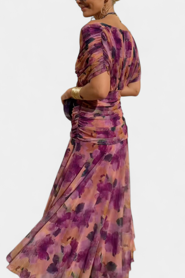 Women's Floral Pleated V-Neck Maxi Dress for Evening Wear — view 12