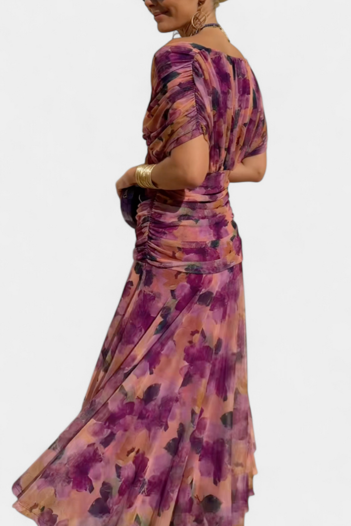Women's Floral Pleated V-Neck Maxi Dress for Evening Wear — view 12