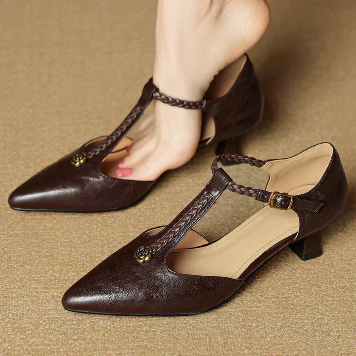 Vidalia | Women's Pointed-Toe T-Strap Leather Heels, image 1