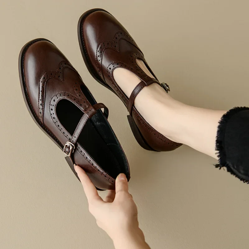 Cordelia | Women's Leather T-Bar Block Heel Shoes image 1