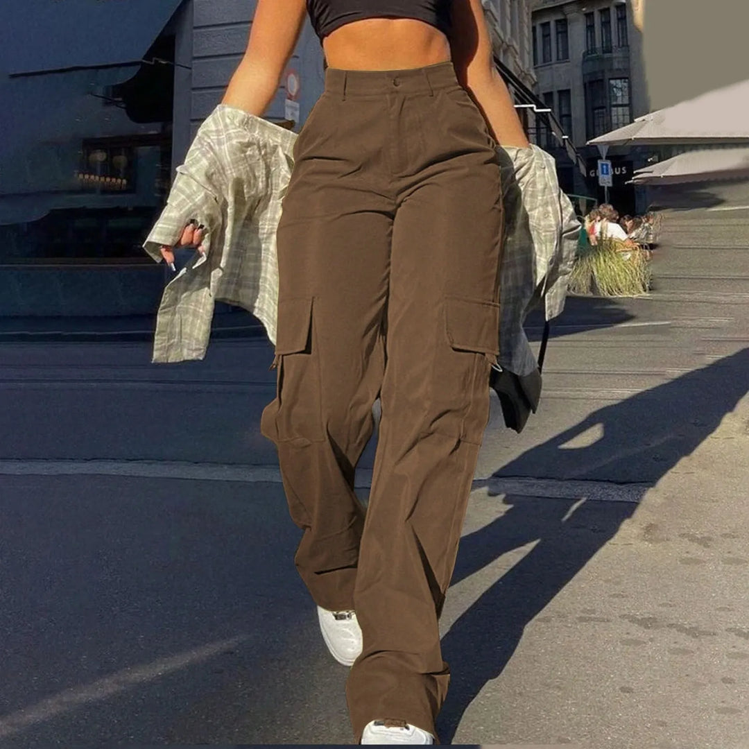 Amberly | Women's Cropped Oversized Trousers for Layering in Brown