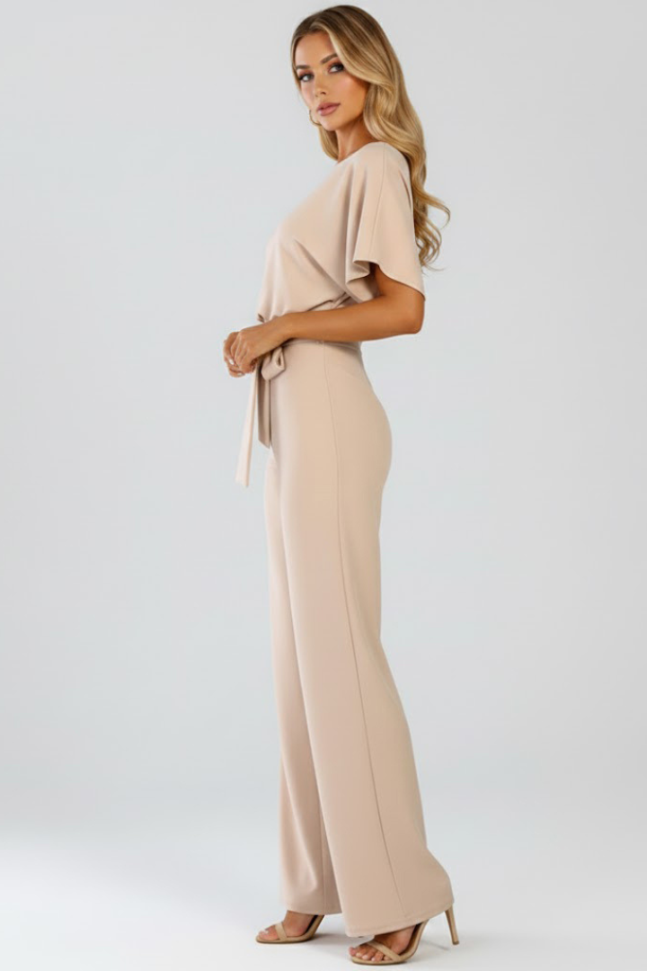 Damejumpsuit med Bælte og Bred Ben