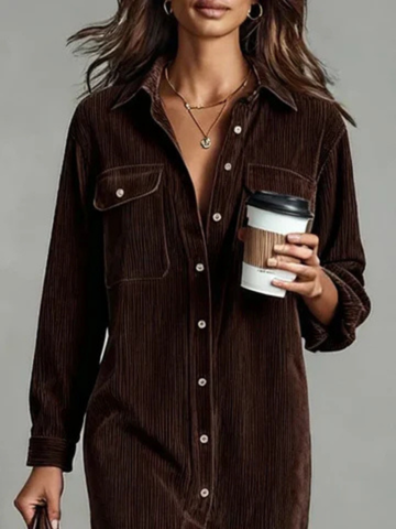 Cordula | Women's Velvet Midi Shirt Dress with Button-Down Front