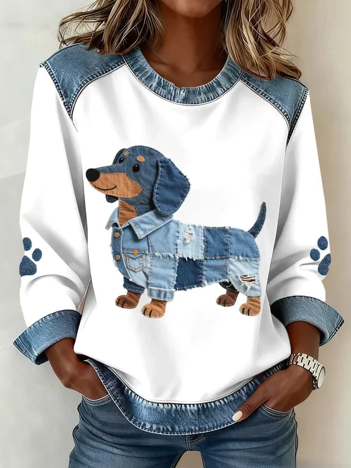 Dorit Denim Patchwork Dog Sweatshirt - image 1