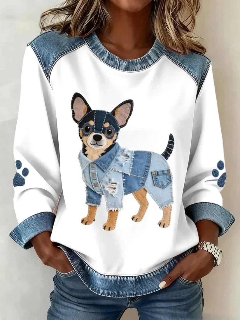 Dorit Denim Patchwork Dog Sweatshirt - image 7