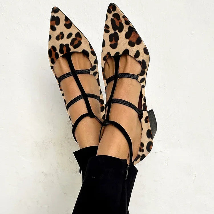 Maribel | Women's Leopard Print T-Bar Pumps with Low Block Heel