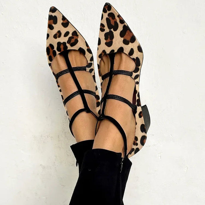Maribel | Women's Leopard Print T-Bar Pumps with Low Block Heel