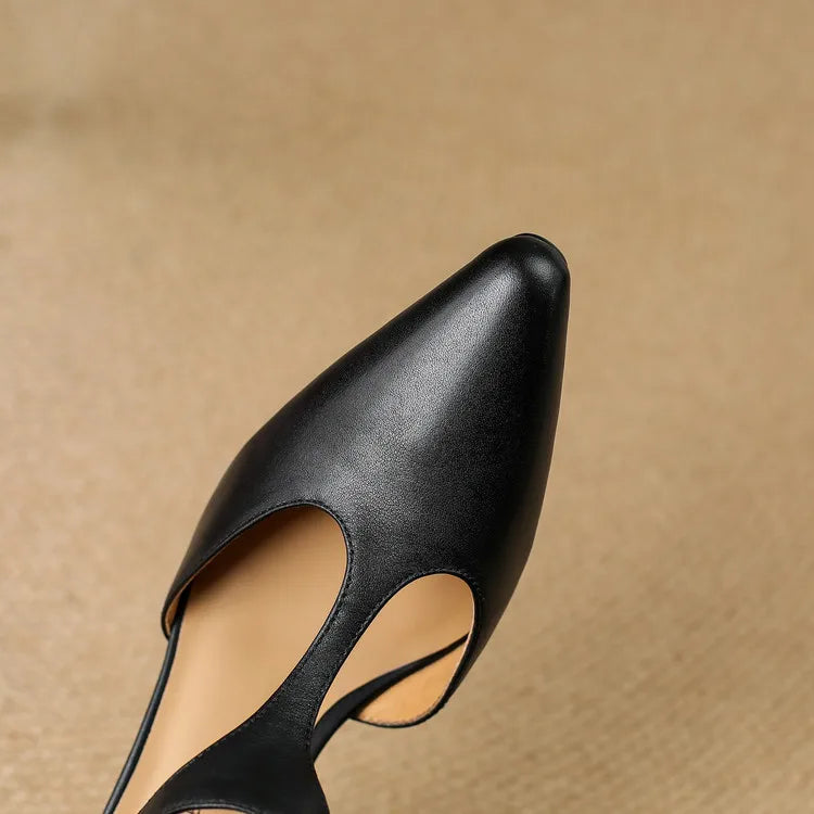 Esmee | Women's Pointed T-Strap Leather Kitten Heel Pumps