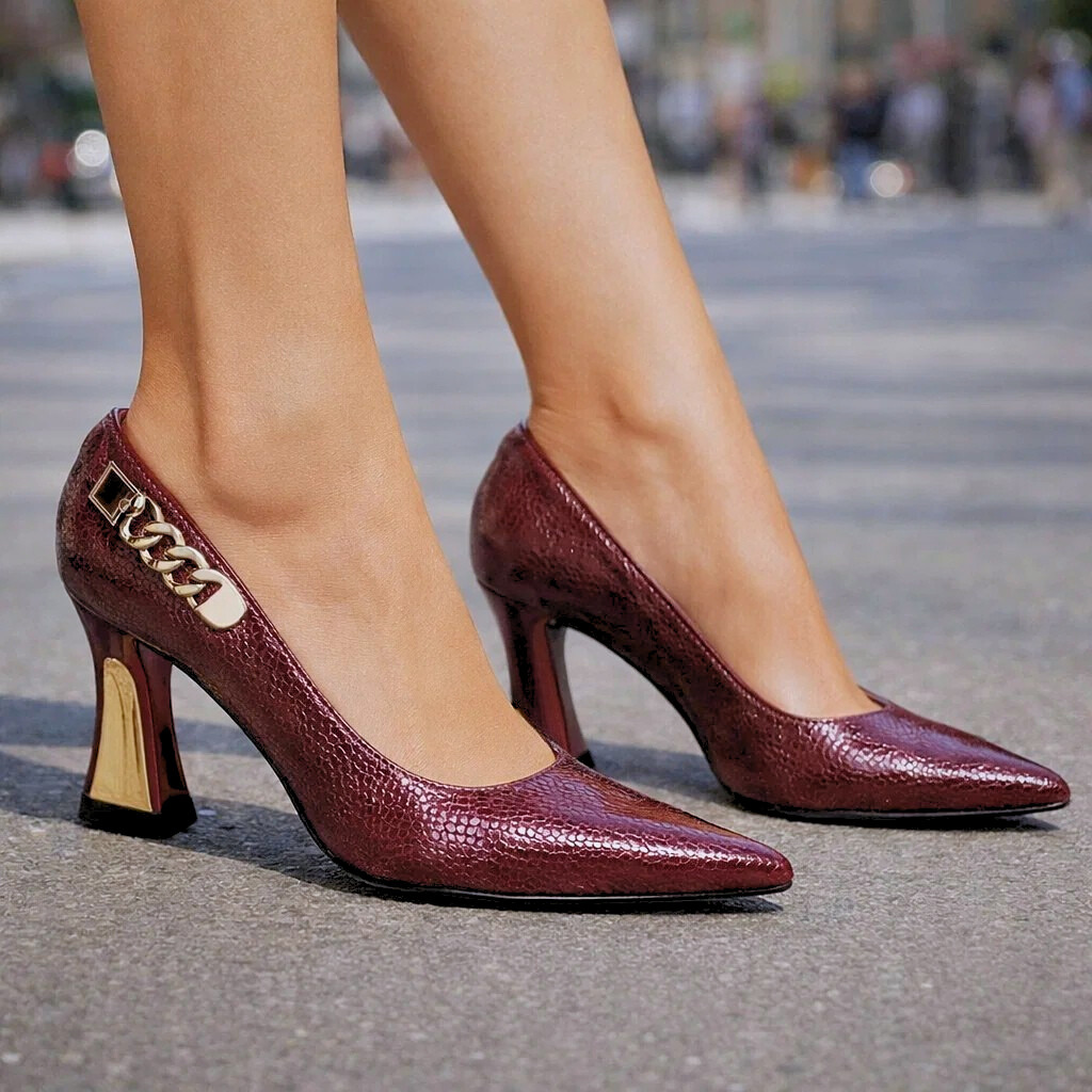 Merewyn Croc-Effect Pointed Pumps with Chain Detail - image 2
