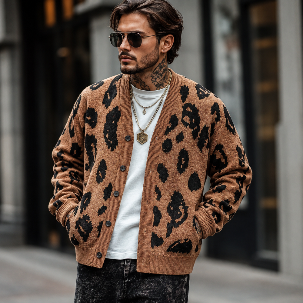 Arvid Leopard Print Knit Cardigan with V-Neck - image 2