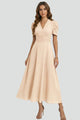 Midikleid für Damen mit V-Ausschnitt & kurzen Ärmeln – Elegantes Tages- & Anlasskleid