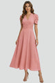 Midikleid für Damen mit V-Ausschnitt & kurzen Ärmeln – Elegantes Tages- & Anlasskleid