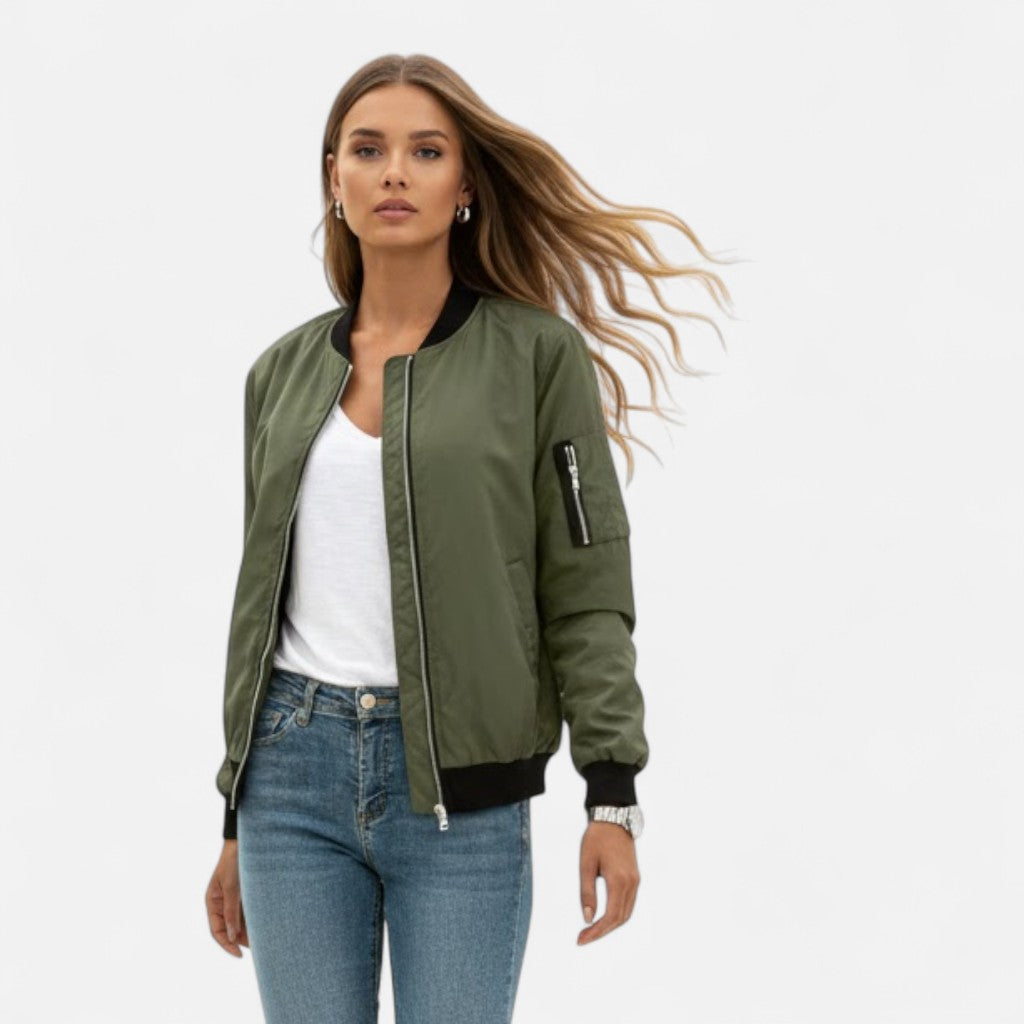 Ximena | Women's Vintage-Inspired Zip Bomber Jacket