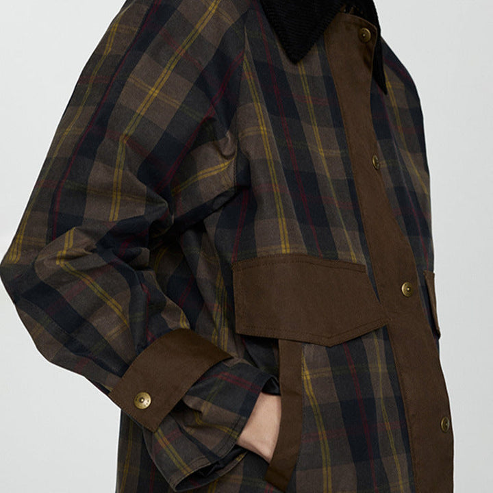 Jacquenetta | Women's Plaid Button-Down Jacket with Faux Fur Collar