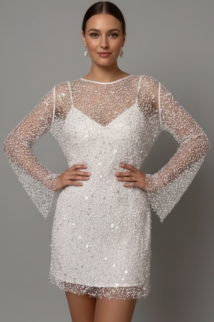 Mini Dress with Mesh Overlay and Sleeveless Underlayer
