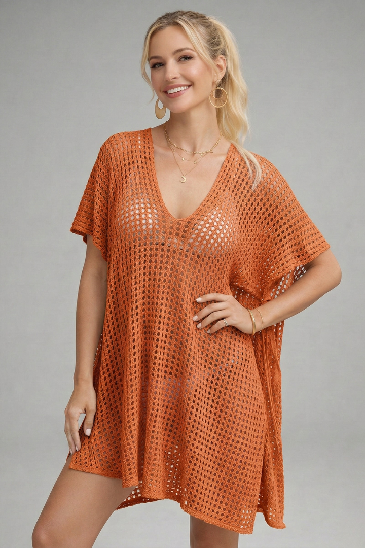 Women’s Beach Cover-Up with V-Neck and Short Sleeves