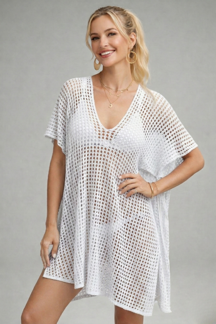 Women’s Beach Cover-Up with V-Neck and Short Sleeves