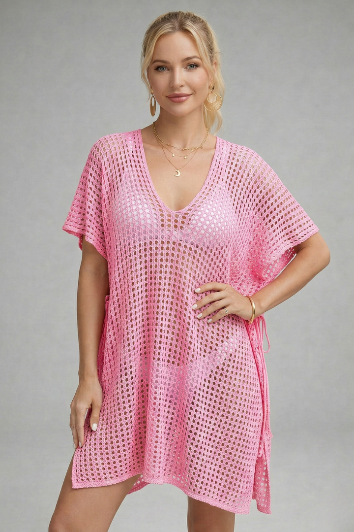 Women’s Beach Cover-Up with V-Neck and Short Sleeves