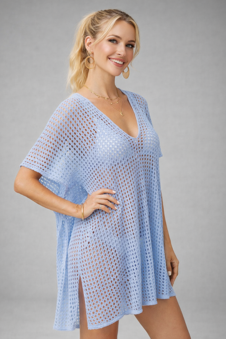Women’s Beach Cover-Up with V-Neck and Short Sleeves