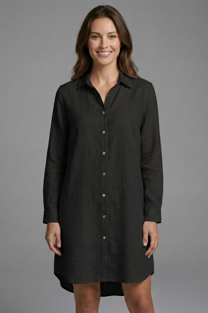 Women’s Beach Shirt Dress with Collar and Button Fastening