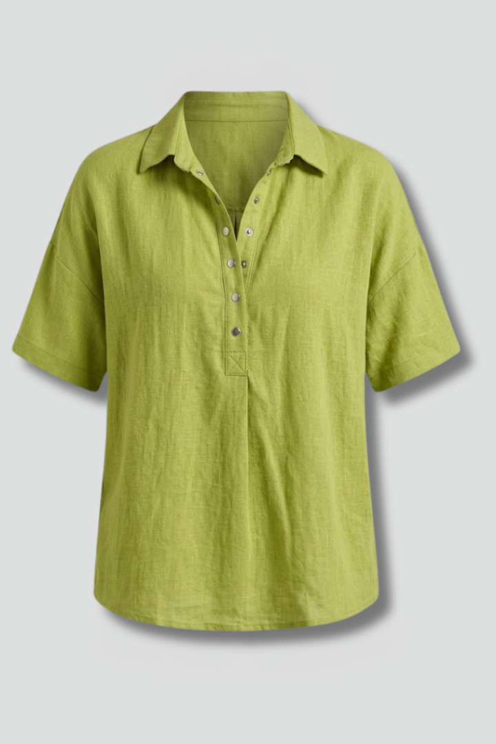 Dame Bluse med Krave og knap Placket