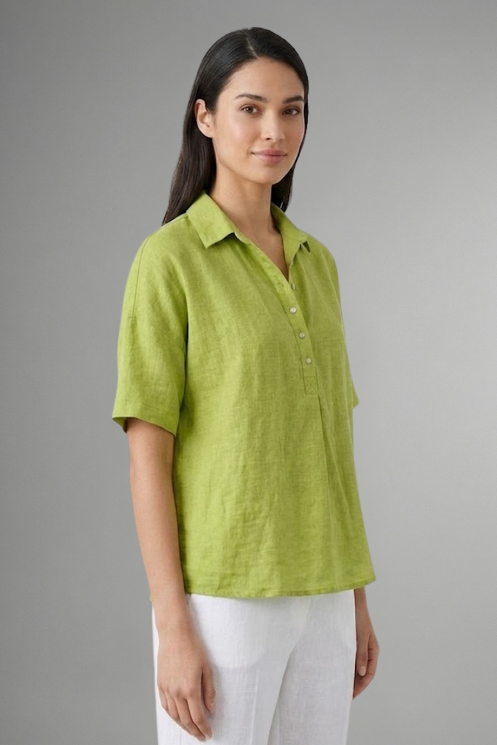 Dame Bluse med Krave og knap Placket
