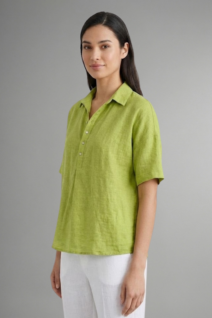 Dame Bluse med Krave og knap Placket