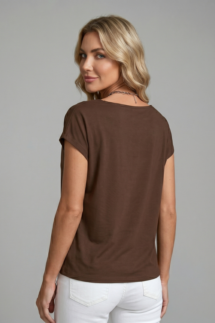 Dame bluse med drapperet halsudskæring og draperet front