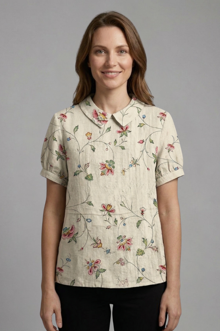 Dame Bluse med Notch Hals og Blomstret print