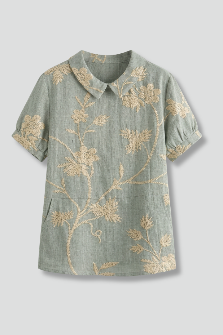 Dame Bluse med Notch Hals og Blomstret print