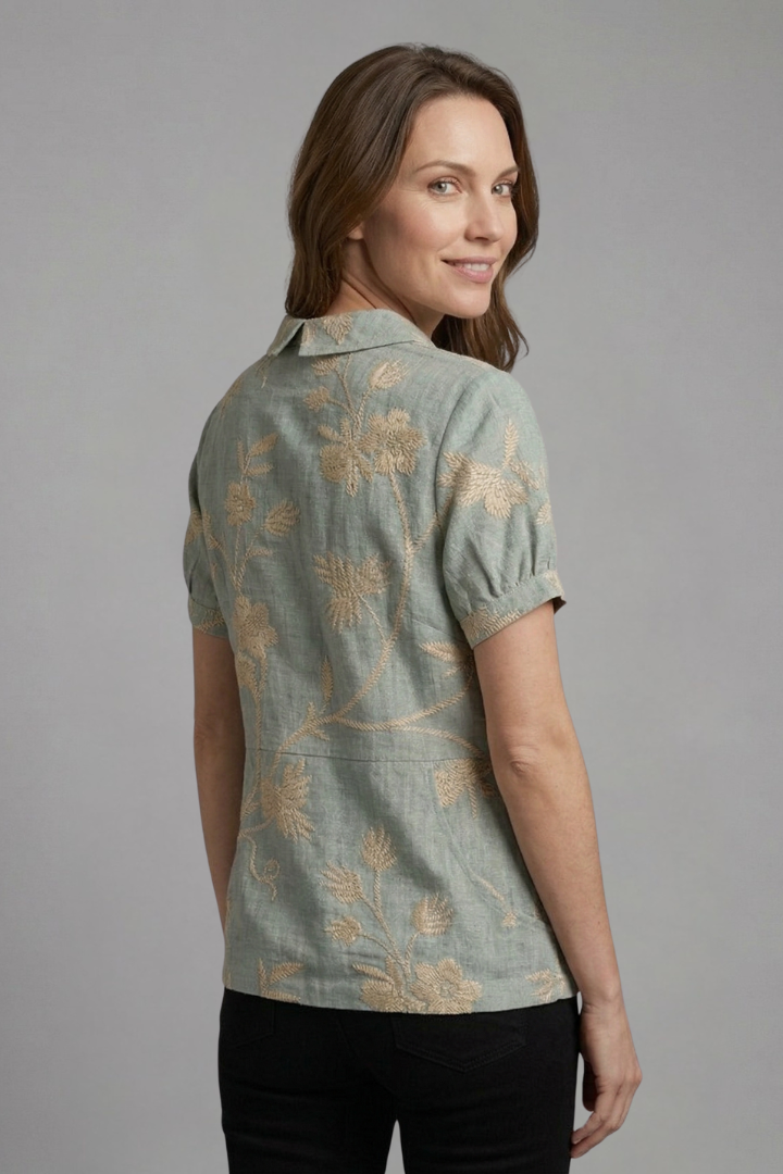 Dame Bluse med Notch Hals og Blomstret print