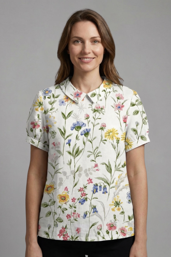 Dame Bluse med Notch Hals og Blomstret print