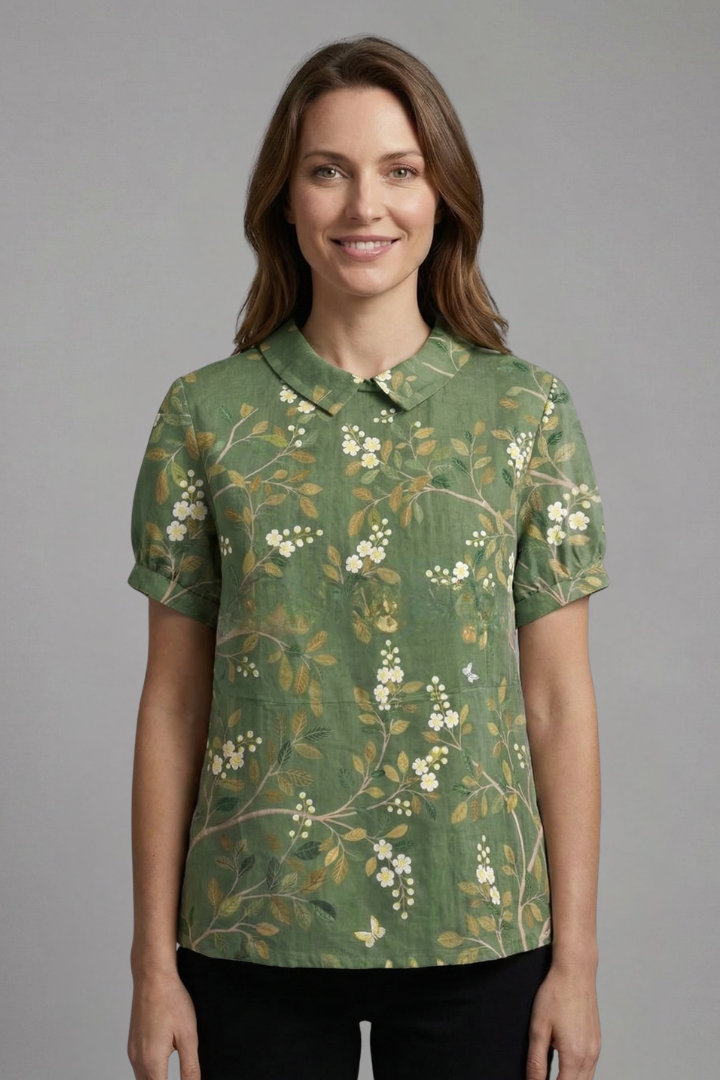 Dame Bluse med Notch Hals og Blomstret print