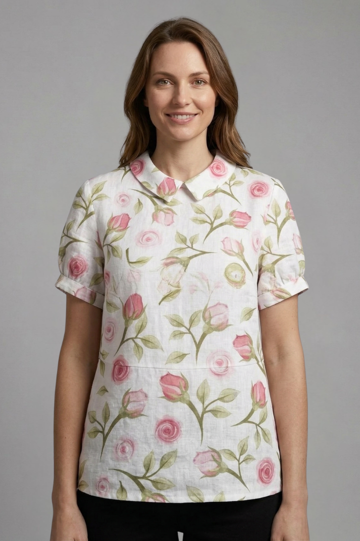 Dame Bluse med Notch Hals og Blomstret print