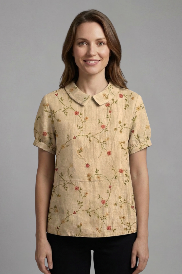 Dame Bluse med Notch Hals og Blomstret print