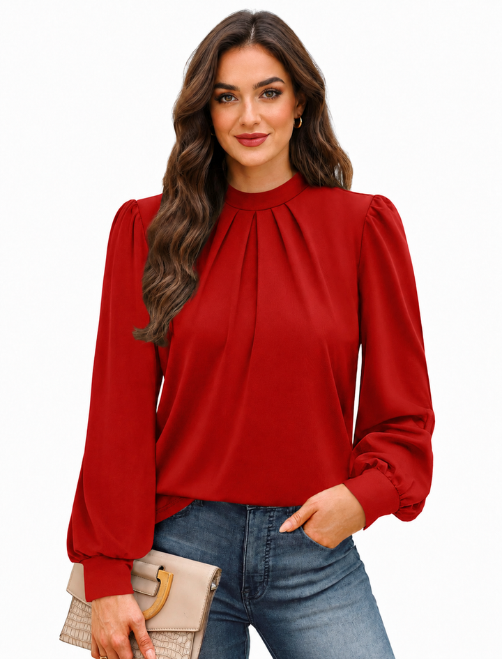 Severine | Women's Blouse with High Neck and Puff Sleeves