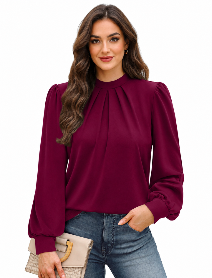 Severine | Women's Blouse with High Neck and Puff Sleeves