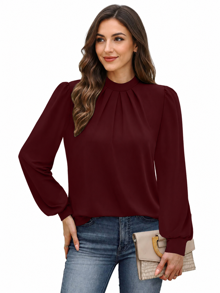 Severine | Women's Blouse with High Neck and Puff Sleeves
