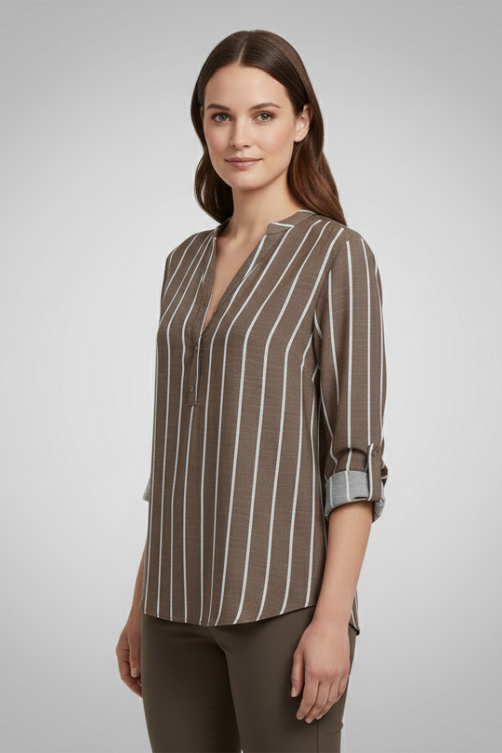 Dame Bluse med V-udskæring og Stripe Pattern