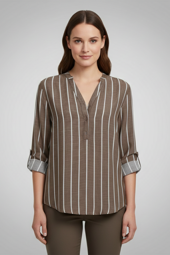 Dame Bluse med V-udskæring og Stripe Pattern