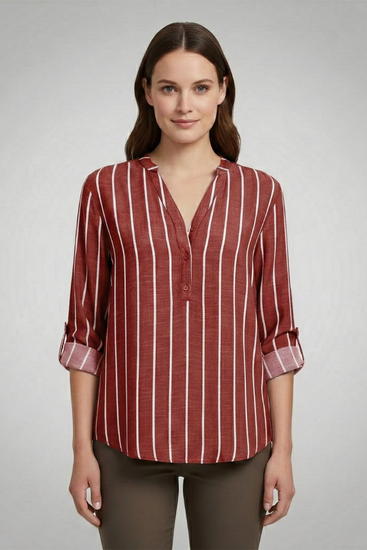 Dame Bluse med V-udskæring og Stripe Pattern