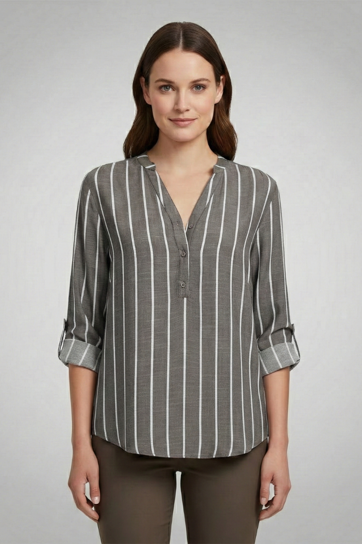 Dame Bluse med V-udskæring og Stripe Pattern
