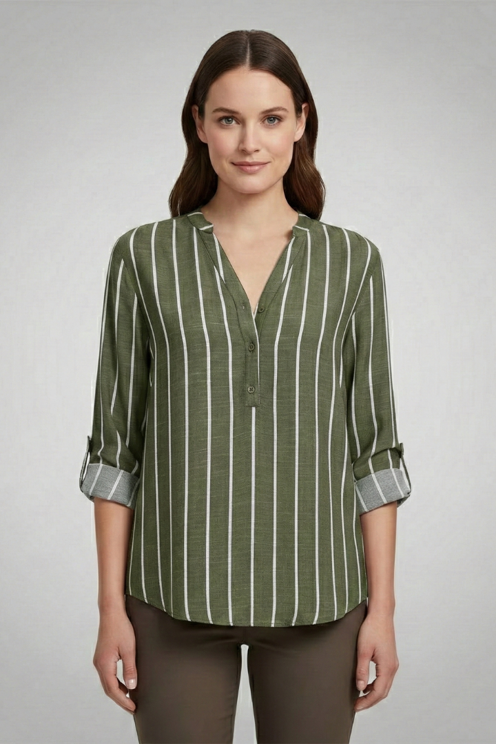 Dame Bluse med V-udskæring og Stripe Pattern