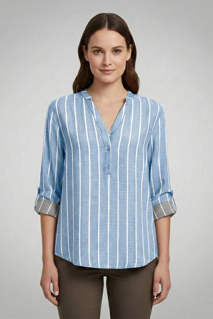 Dame Bluse med V-udskæring og Stripe Pattern