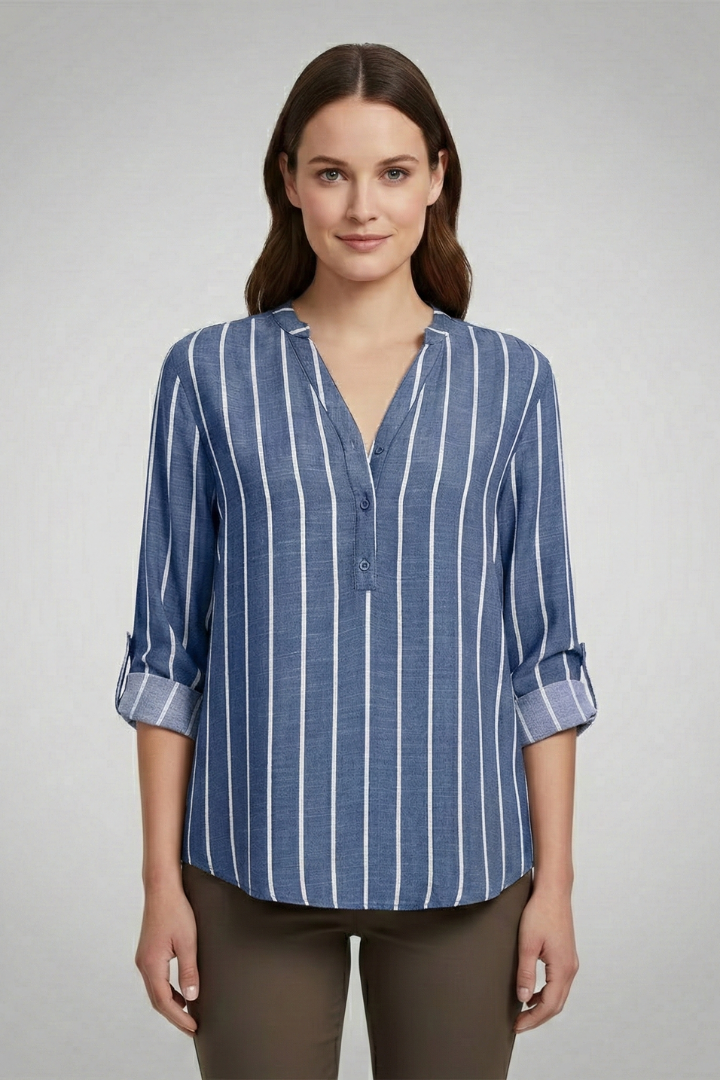 Dame Bluse med V-udskæring og Stripe Pattern